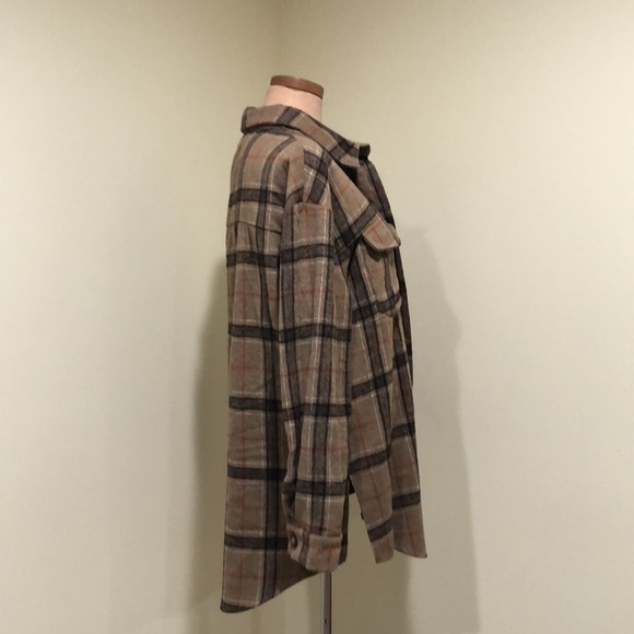 Missguided Shacket Shirt Jacket Size 4 Brown Plaid - Picture 3 of 9
